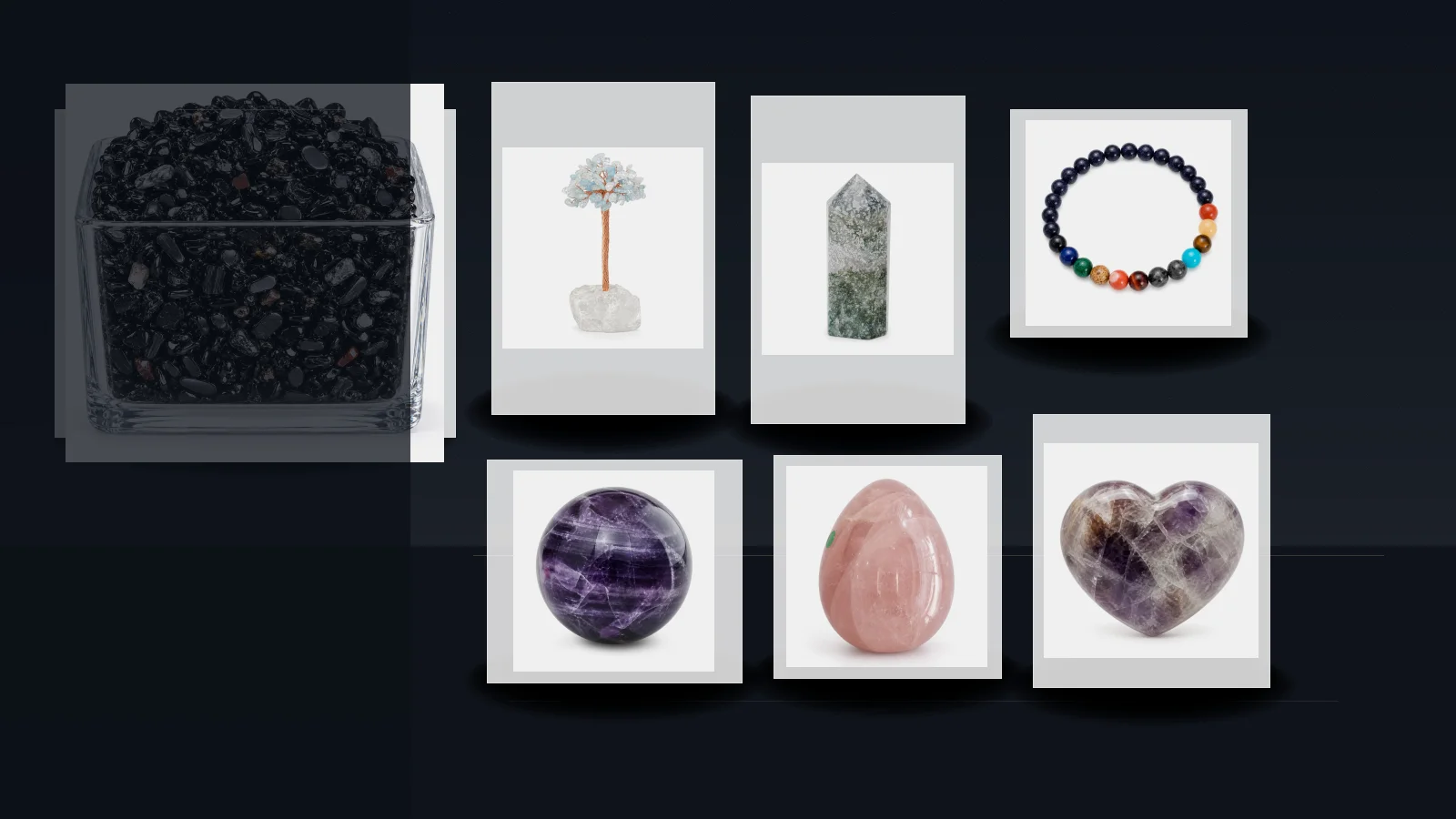 SHZX Crystal wholesale product lines including crystal balls, towers, bracelets, pendants and raw stones