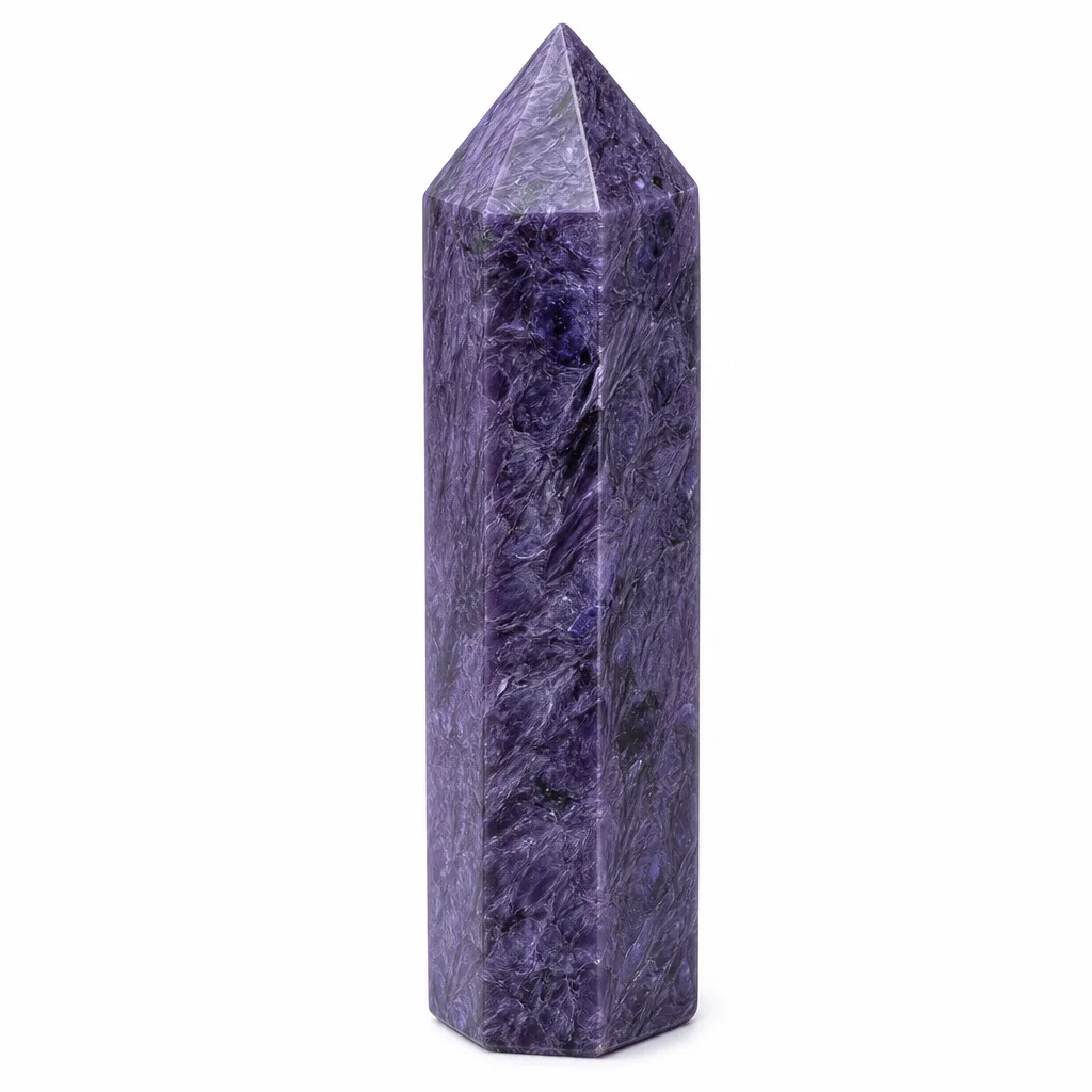 Charoite Crystal Pillar – Handcrafted Healing Energy & Chakra Decor for Meditation, Yoga, Home & Wellness Studio