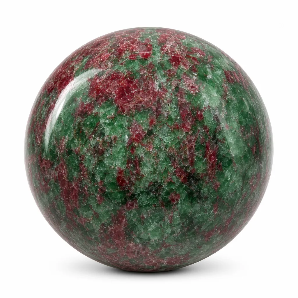 Large Red & Green Gem Sphere – Handcrafted Crystal for Chakra Healing & Energy in Meditation, Yoga, Living Room, Wellness Studio Decor
