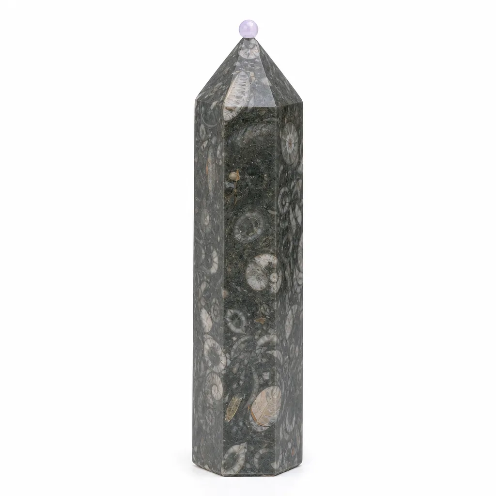 Crystal Energy Healing Pillar – Seashell Pattern Chakra Decor for Meditation, Yoga & Altar | Premium Metaphysical Collection