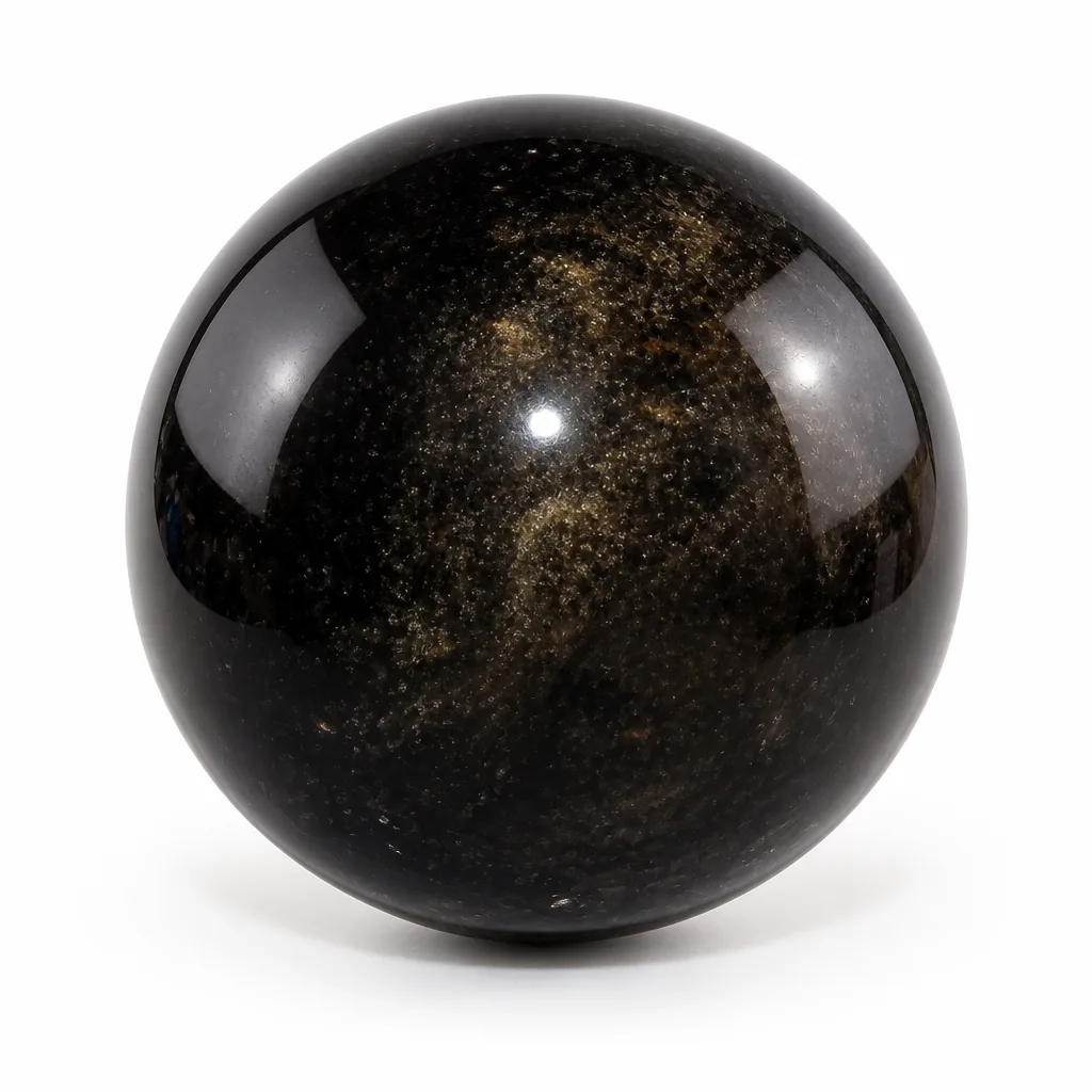 Golden Obsidian Sphere Crystal Healing & Protection Decor for Meditation, Yoga, Altar & Executive Desk | Premium Metaphysical Collection