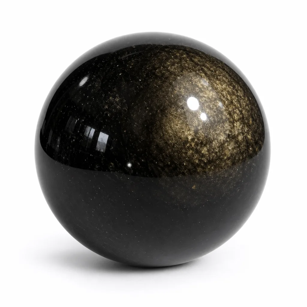 Golden Obsidian Sphere Crystal Healing & Protection Decor for Meditation, Yoga, Altar & Executive Desk | Premium Metaphysical Collection