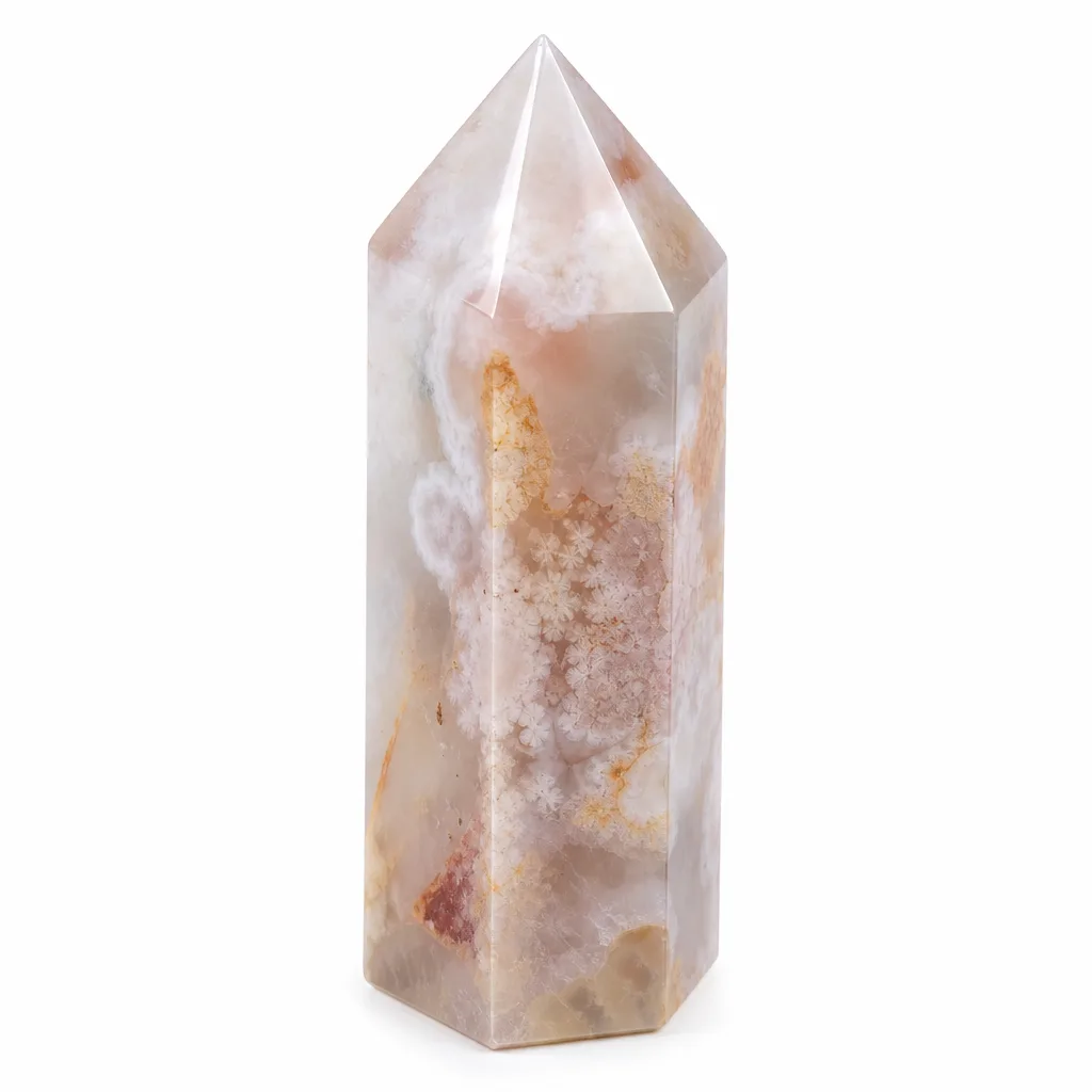 Premium Handcrafted Sakura Agate Pillar – Healing Chakra Energy for Meditation & Home Decor