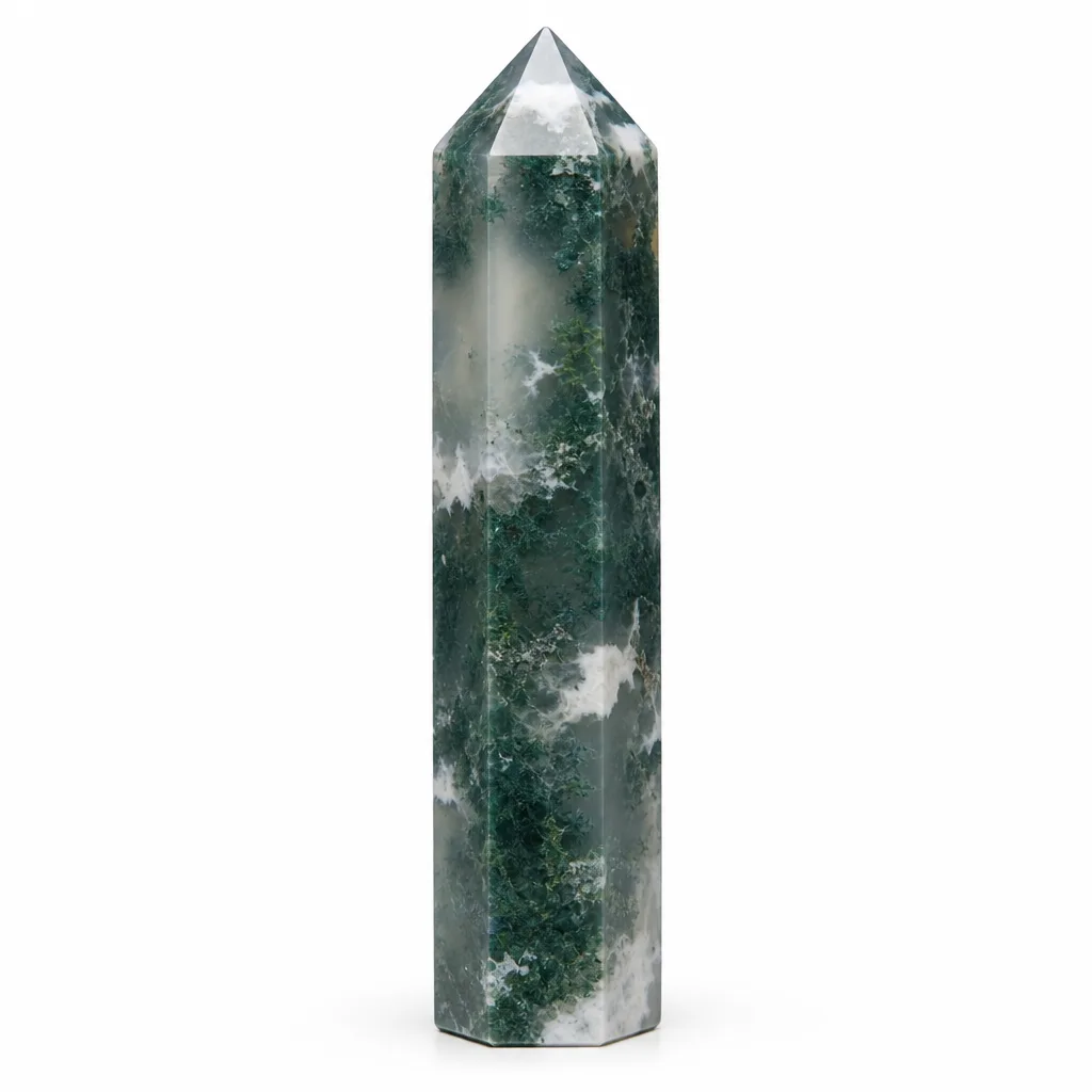 Premium Handcrafted Moss Agate Pillar – Chakra Healing & Energy Decor for Meditation, Yoga, Office, Living Room, Altar, Spiritual Gift