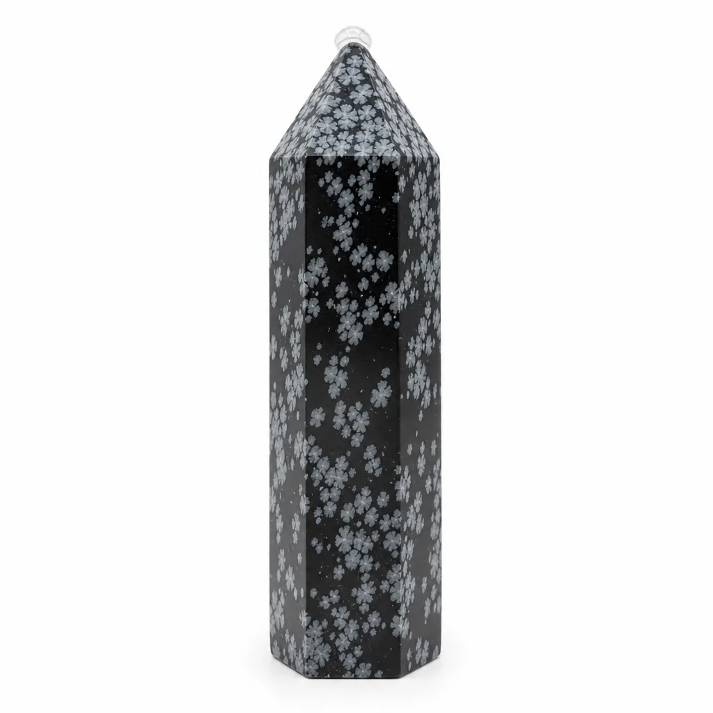 Premium American Snowflake Obsidian Crystal Pillar – Healing Energy & Chakra Decor for Meditation, Yoga, Living Room & Spiritual Gifts