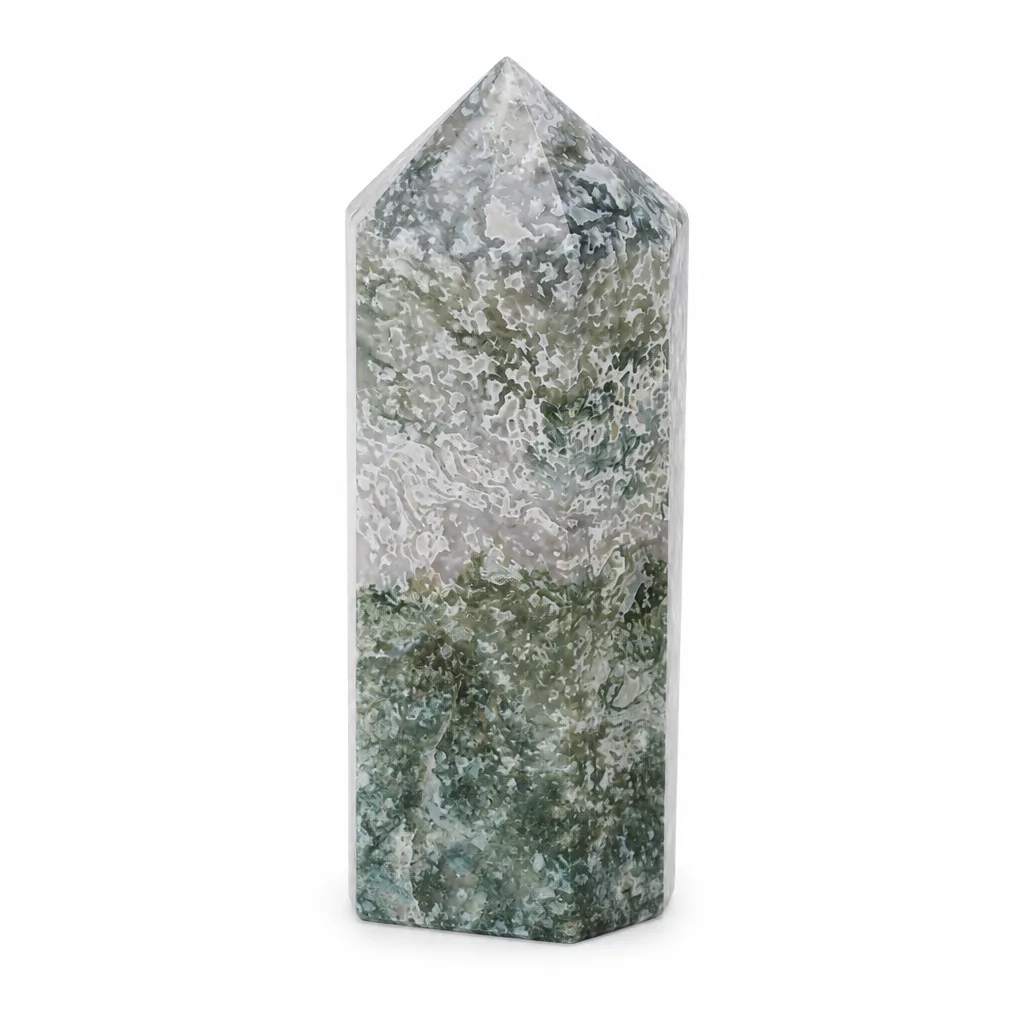Premium Moss Agate Pillar – Handcrafted Healing Crystal for Meditation, Yoga & Home Décor