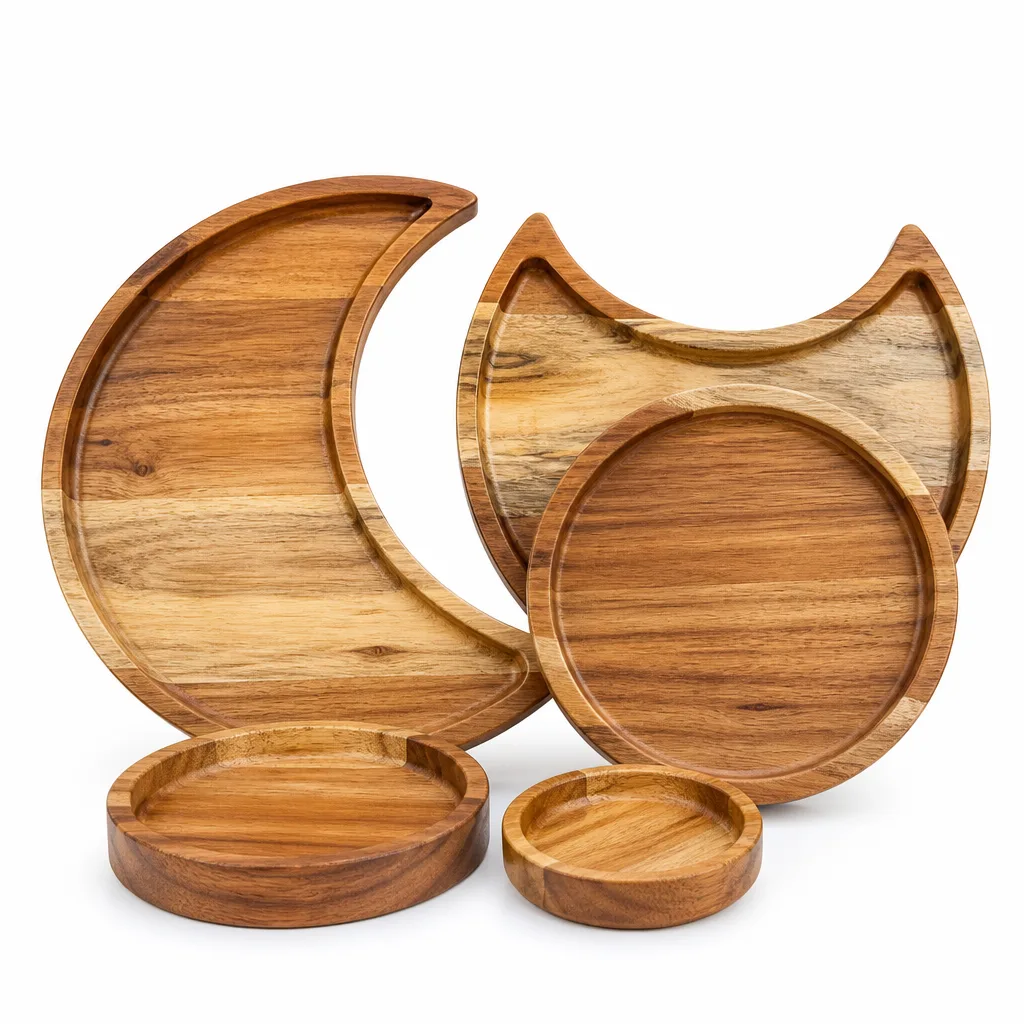 Premium Handcrafted Wooden Sun & Moon Plate Set – Chakra Healing & Energy Decor for Meditation, Yoga, Altar & Wellness Spaces