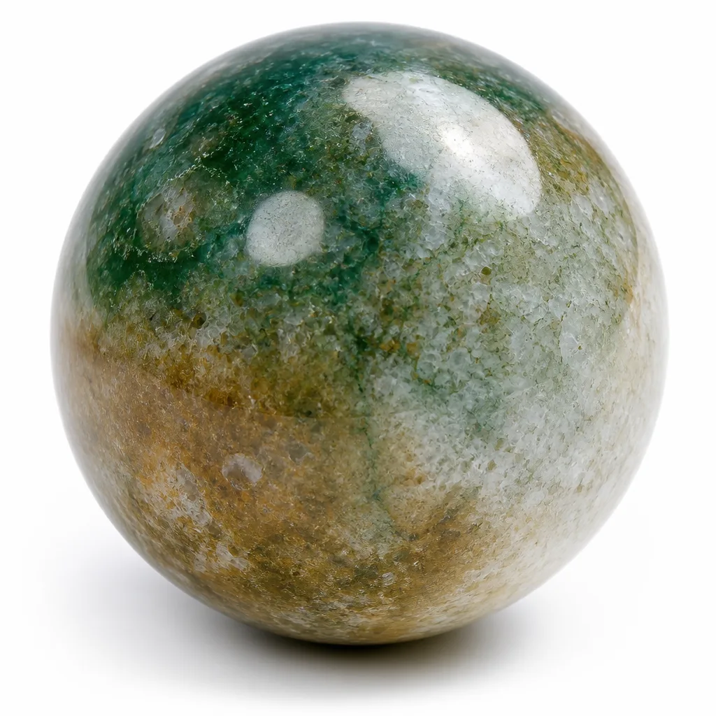 Premium Moss Agate Crystal Sphere – Healing Chakra Energy for Meditation & Home Decor