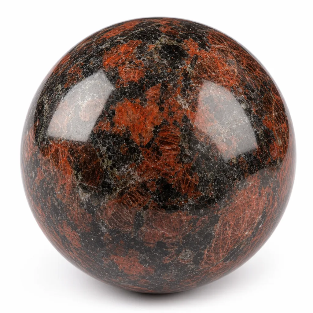 Premium Red Flash Crystal Sphere – Handcrafted Chakra Healing Energy for Meditation, Yoga & Spiritual Decor