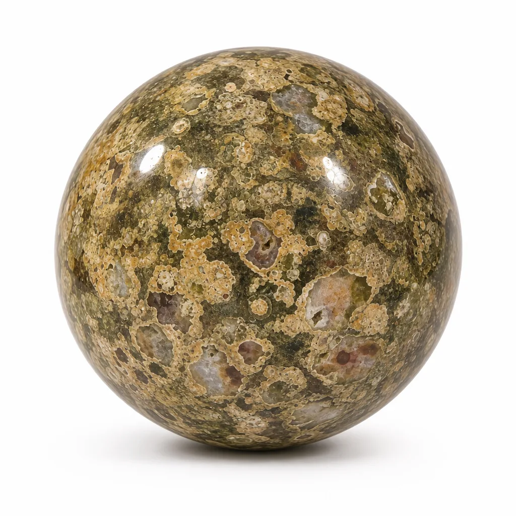 Green Cherry Blossom Crystal Sphere Healing Energy Decor for Meditation & Altar | Premium Metaphysical Collection