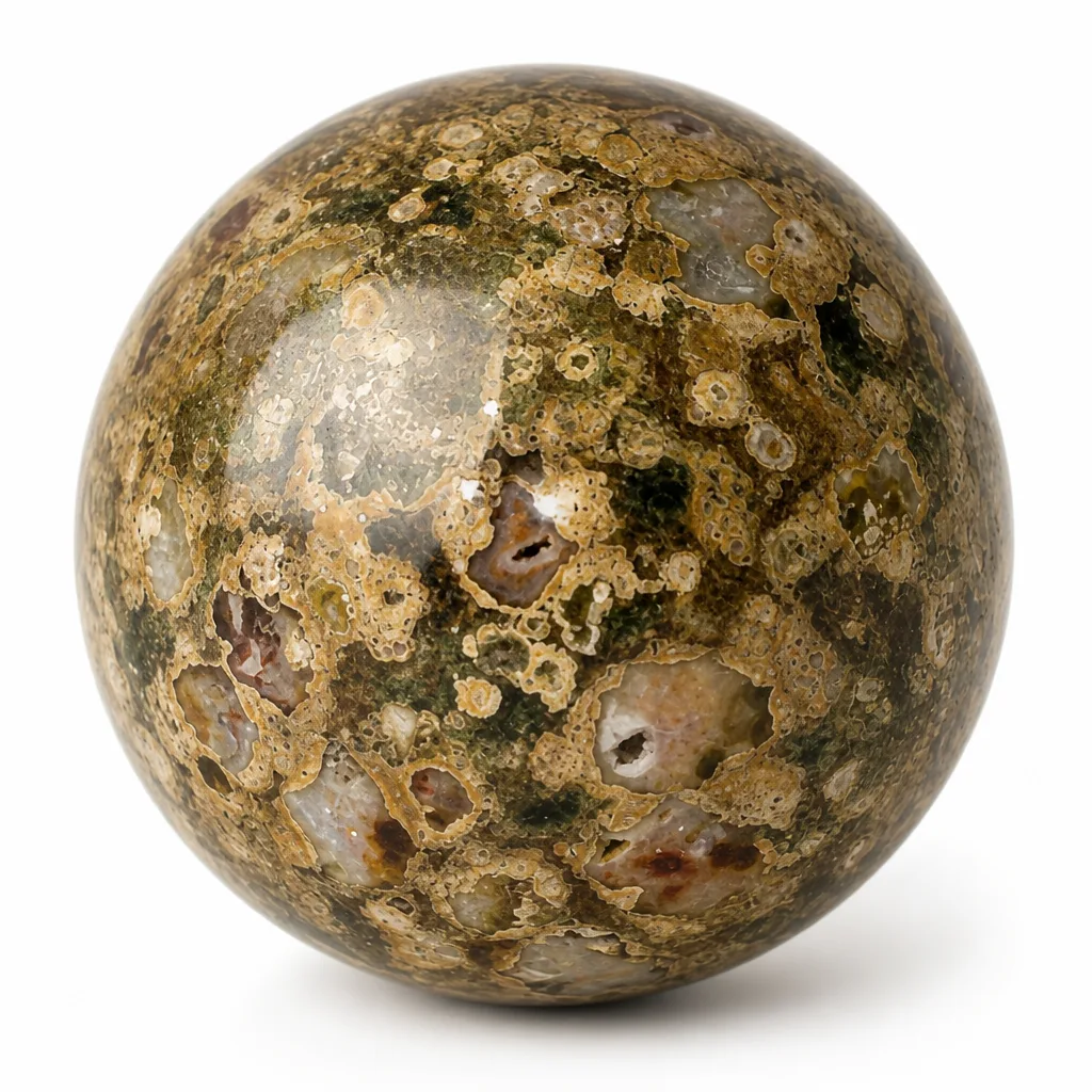 Green Cherry Blossom Crystal Sphere Healing Energy Decor for Meditation & Altar | Premium Metaphysical Collection