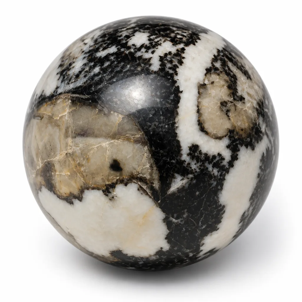 Premium Handcrafted Black & White Zebra Stone Ball – Chakra Healing Energy Decor for Meditation, Yoga, Office & Spiritual Spaces