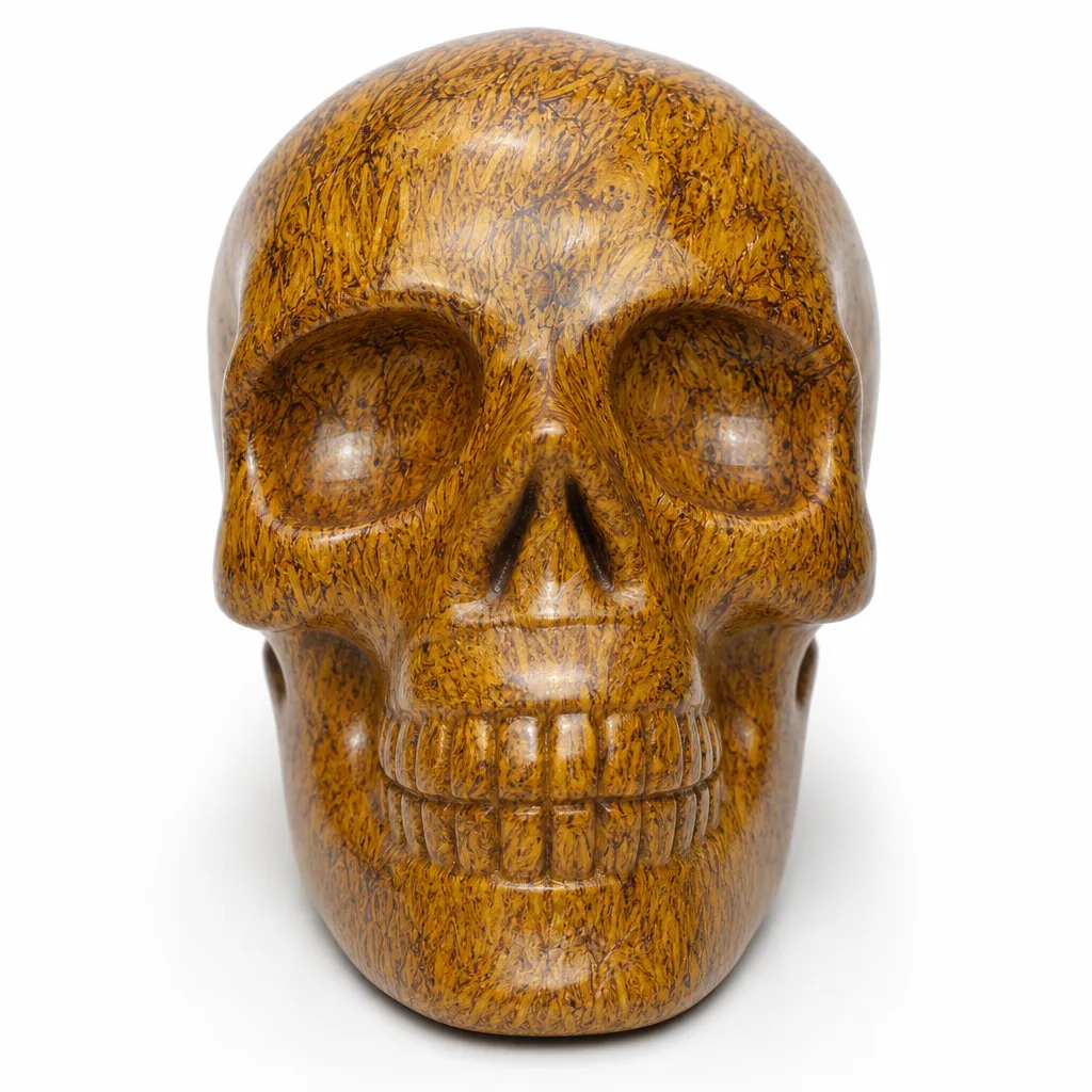 Golden Silk Jade Skull Crystal Healing Decor for Meditation & Altar | Premium Metaphysical Collection