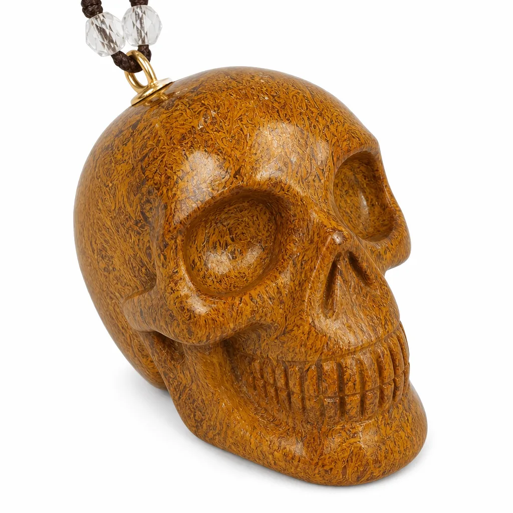 Golden Silk Jade Skull Crystal Healing Decor for Meditation & Altar | Premium Metaphysical Collection