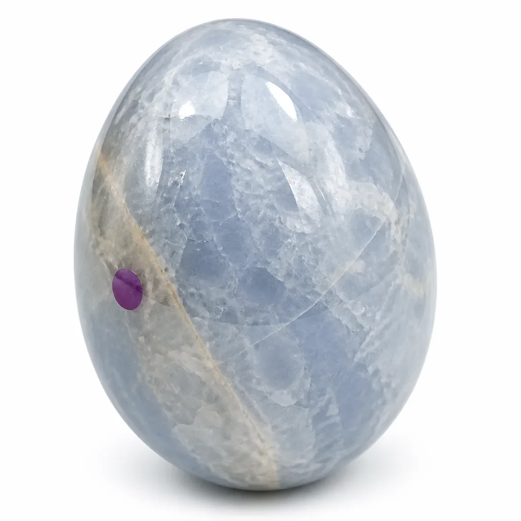 Blue Crystal Egg – Handcrafted Healing Energy Stone for Meditation & Altar Decor (Purple Label)