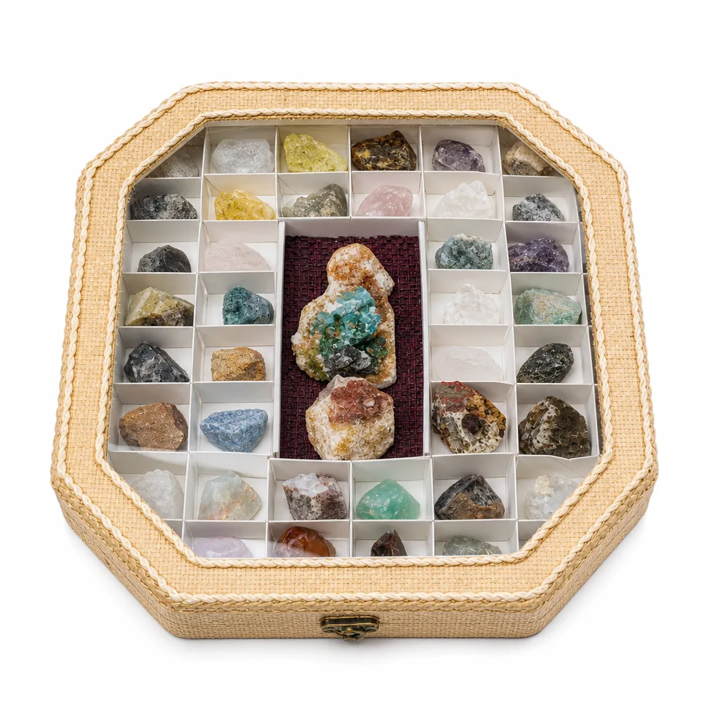 Premium Mineral Specimen Box Natural Crystal Healing & Protection Decor – Altar & Executive Desk Collection