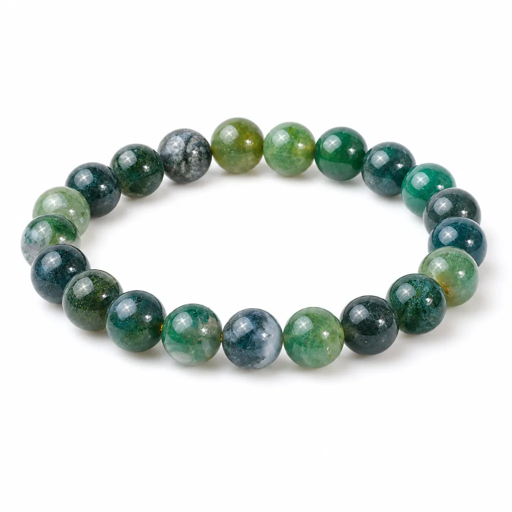 Moss Agate Bracelet 10mm Premium Healing Energy Protection for Meditation Yoga Home Decor & Spiritual Gift Collection