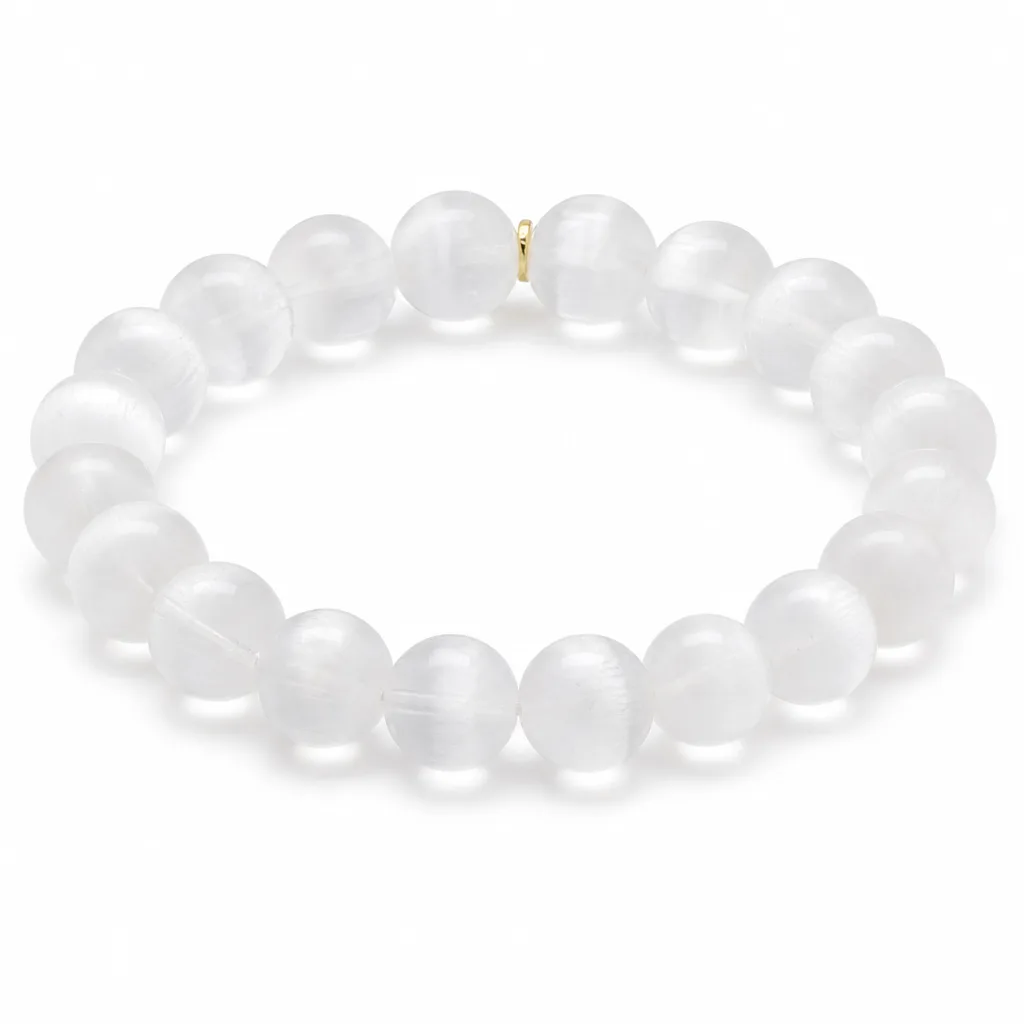 Premium Gypsum 10mm Bracelet – Chakra Healing Energy & Protection for Meditation, Yoga & Spiritual Decor