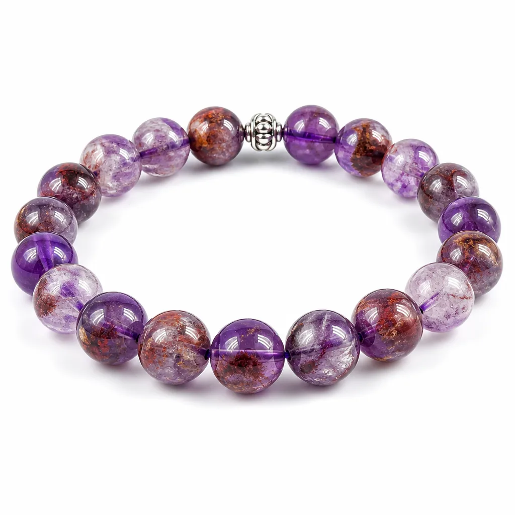 Premium Handcrafted Purple Phantom Quartz Bracelet – Chakra Healing Energy for Meditation, Yoga & Spiritual Gift Collection