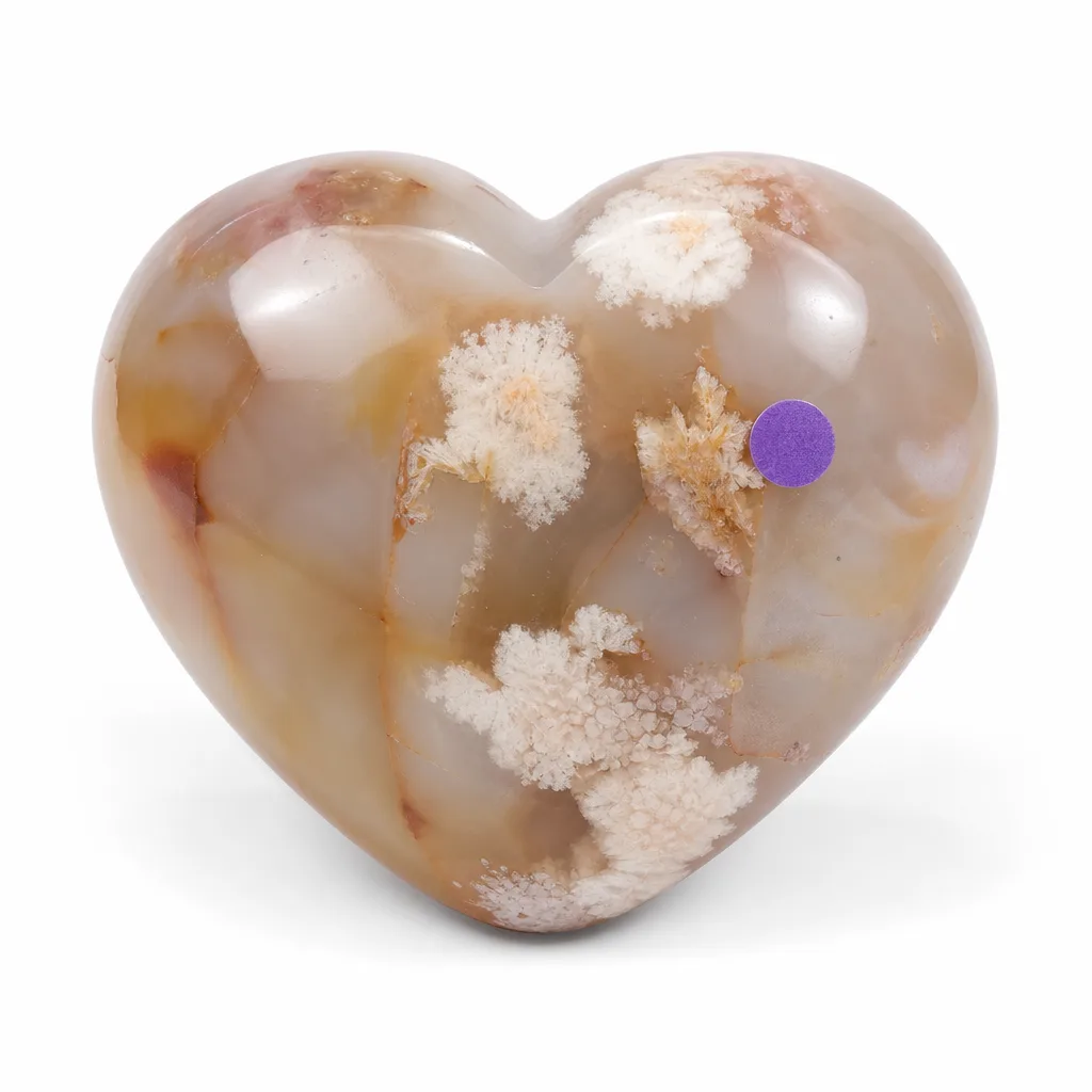 Cherry Blossom Agate Heart | Premium Metaphysical Chakra Healing & Protection for Meditation, Yoga, Home, Office, Altar | Purple Label