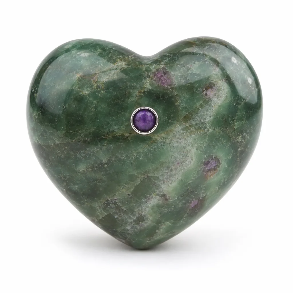Green Phoenix Stone Heart Crystal Healing Decor for Chakra Energy Protection Meditation & Altar Collection (Purple Label)