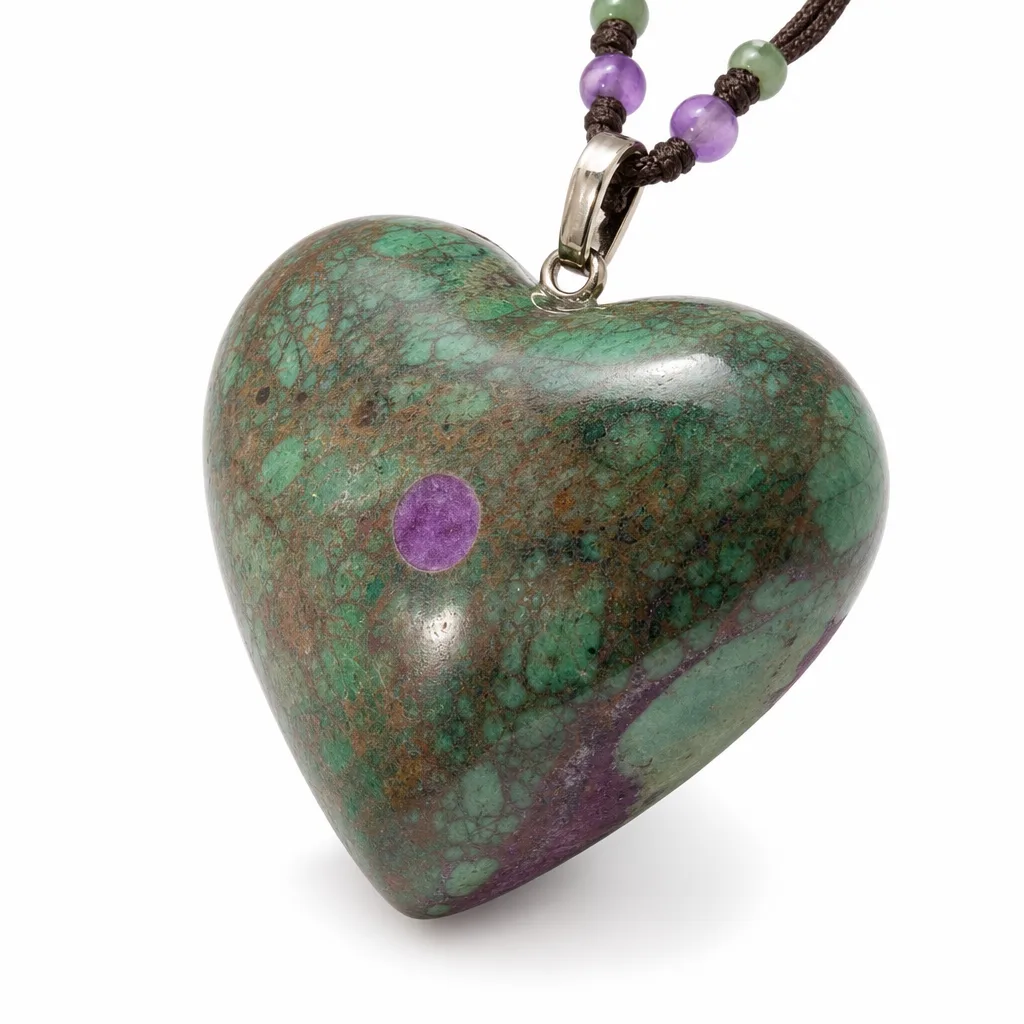 Green Phoenix Stone Heart Crystal Healing Decor for Chakra Energy Protection Meditation & Altar Collection (Purple Label)