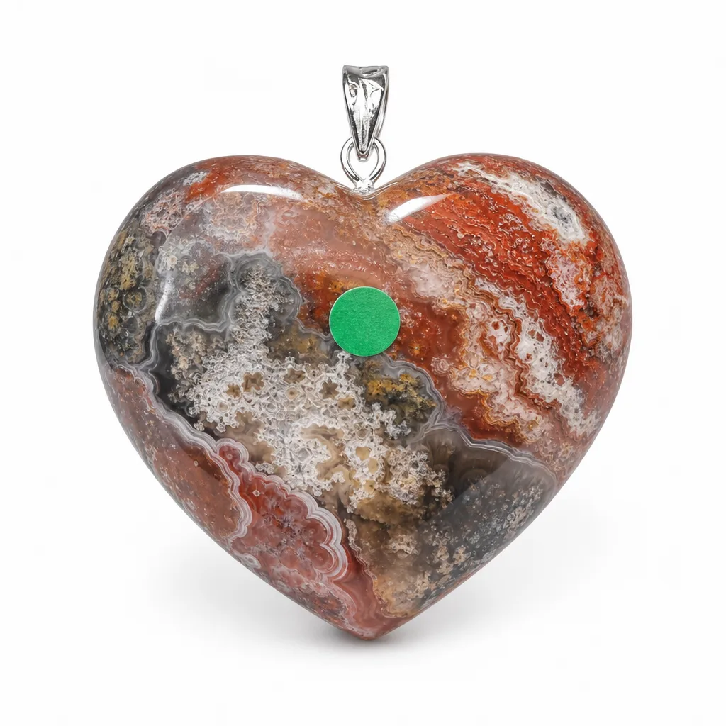 Mexican Agate Heart | Premium Handcrafted Chakra Healing Energy Protection | Green Label