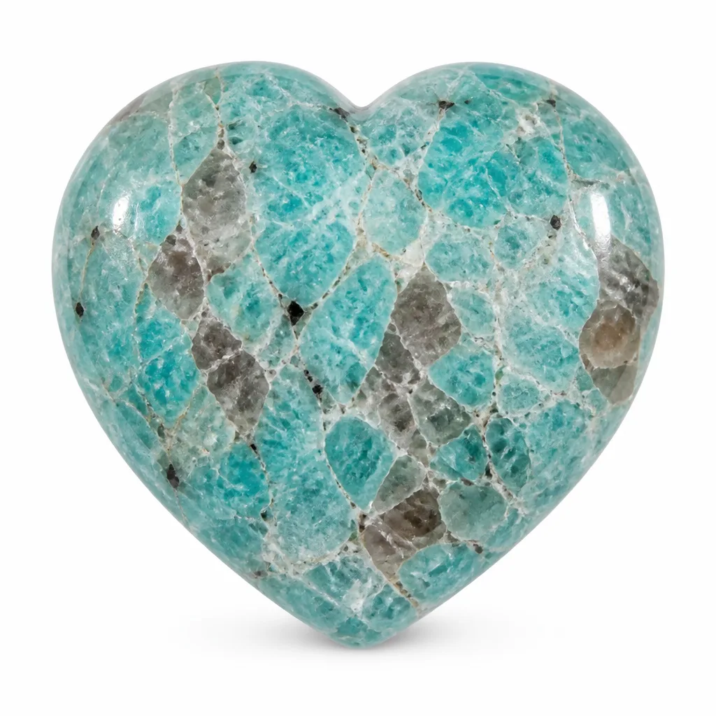 Amazonite Smoky Quartz Heart Crystal, Premium Chakra Healing Energy Protection Decor, Meditation Yoga Bedroom Office Executive Desk Living Room, Wellness Studio Altar Gif