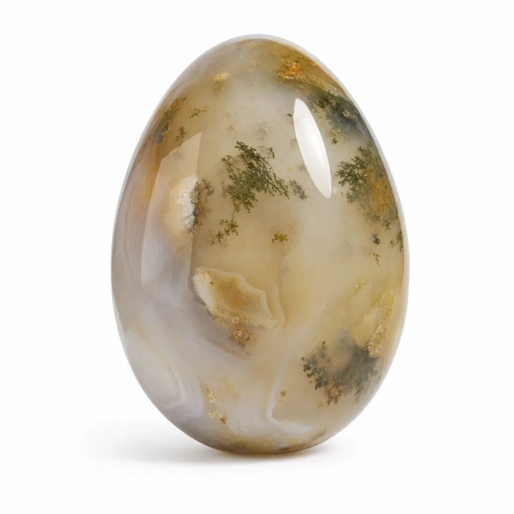 Moss Agate Egg | Premium Handcrafted Chakra Healing Energy Protection Home Decor