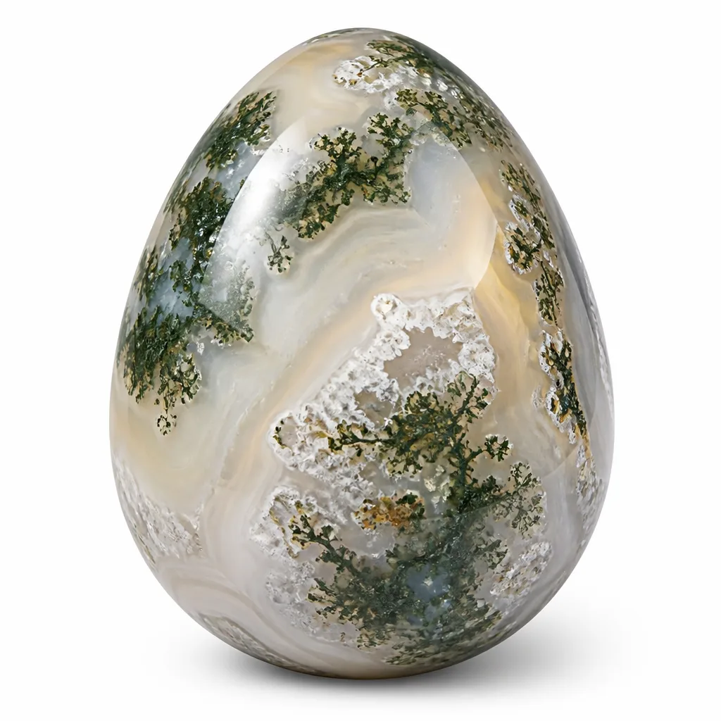 Moss Agate Egg | Premium Handcrafted Chakra Healing Energy Protection Home Decor