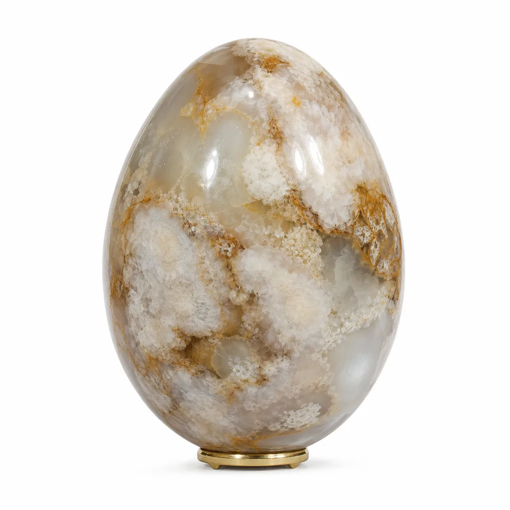 Cherry Blossom Agate Egg Crystal for Chakra Energy & Protection | Premium Metaphysical Decor Collection