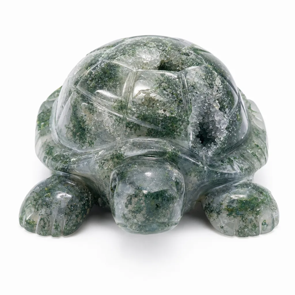 Moss Agate Geode Turtle Crystal Healing Energy Protection Decor for Meditation, Yoga, Office & Altar | Premium Handcrafted Metaphysical Collection image 1 Moss Agate Geode Turtle Crystal Healing Energy Protection Decor for Meditation, Yoga, Office & Altar | Premium Handcrafted Metaphysical Collection