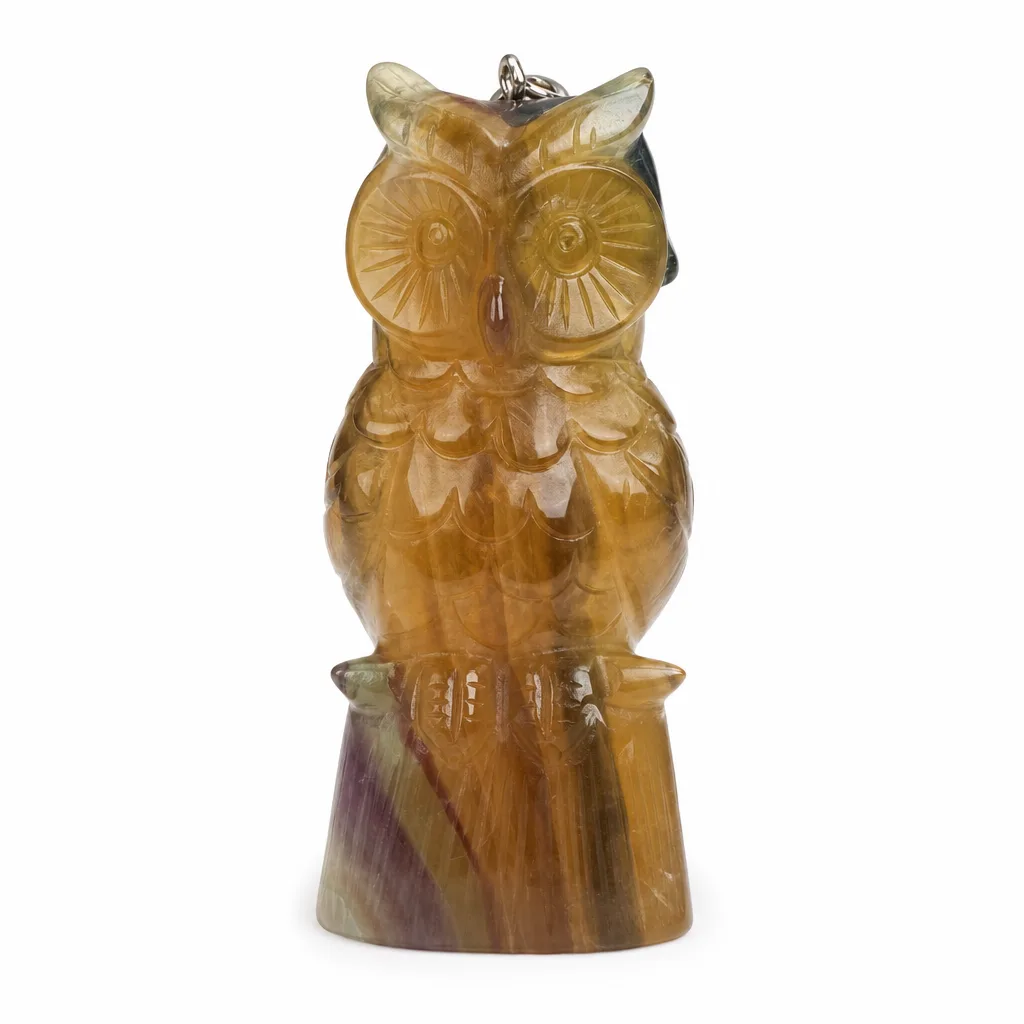 Fluorite Owl Crystal Carving Healing Energy Protection Decor for Meditation, Office & Altar | Premium Metaphysical Collection