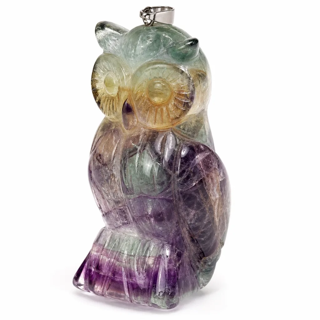 Fluorite Owl Crystal Carving Healing Energy Protection Decor for Meditation, Office & Altar | Premium Metaphysical Collection