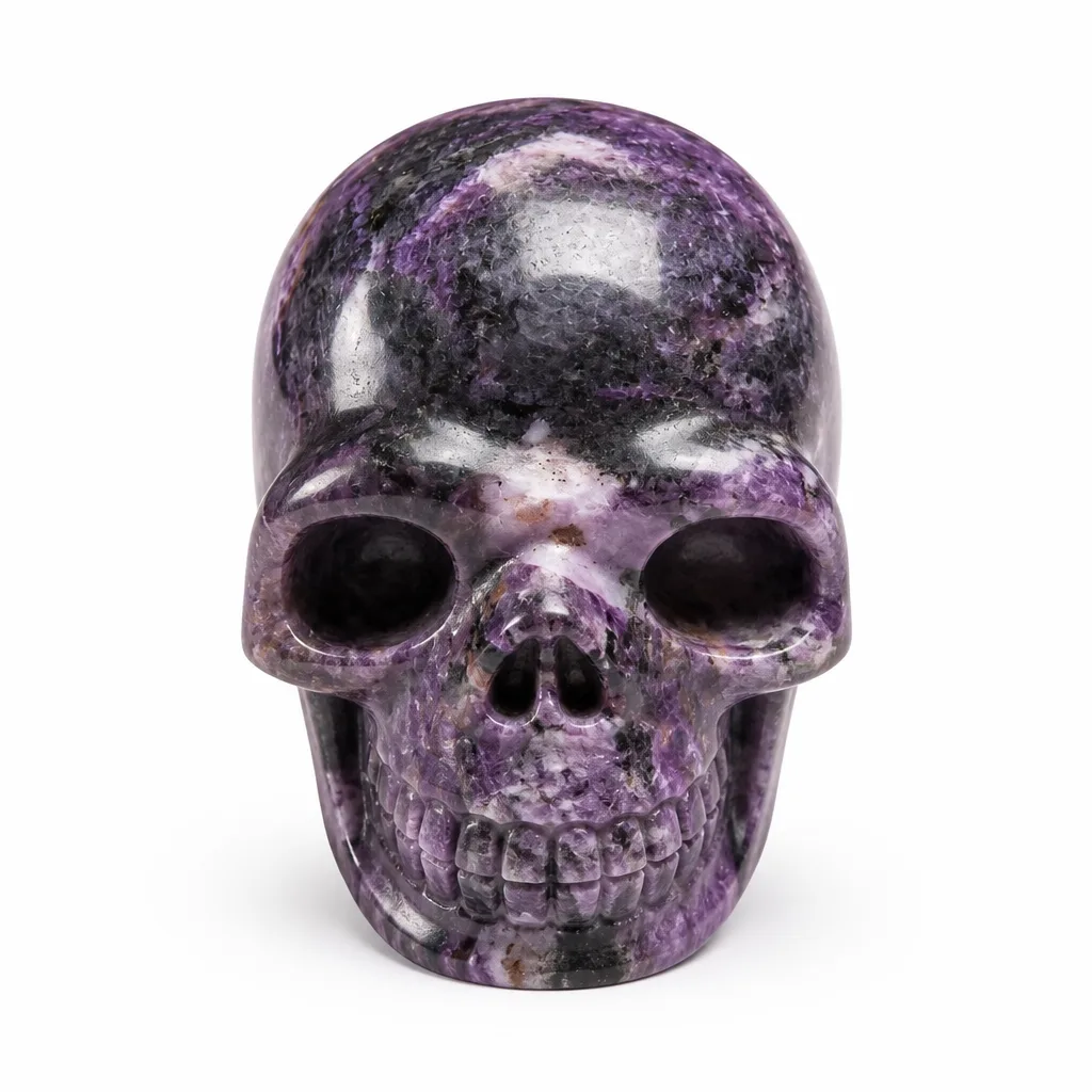 Charoite Crystal Skull Premium Metaphysical Healing Energy Decor for Meditation, Altar & Executive Desk – Green Label Collection