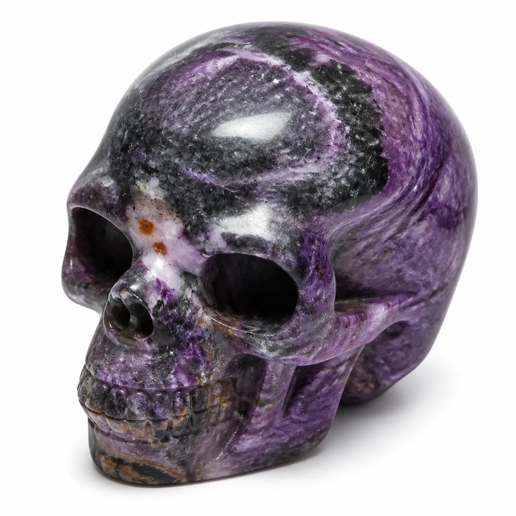 Charoite Crystal Skull Premium Metaphysical Healing Energy Decor for Meditation, Altar & Executive Desk – Green Label Collection