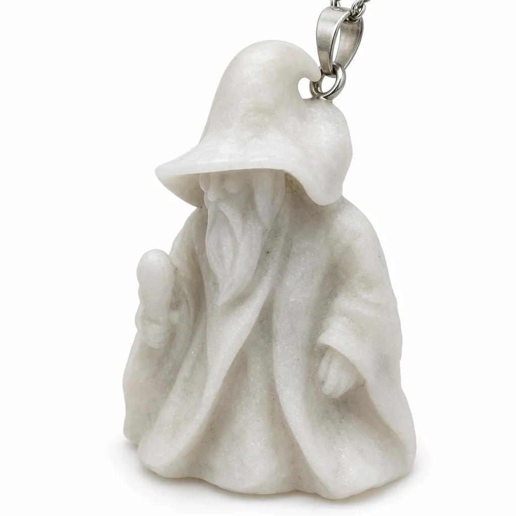 Premium White Marble Dark Gothic Wizard Statue – Handcrafted Healing & Chakra Energy for Meditation, Altar, Office Decor