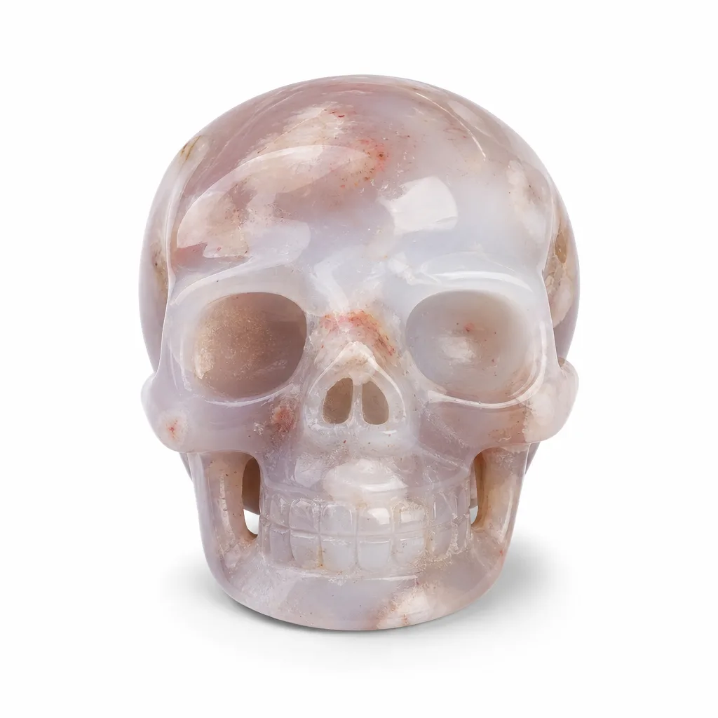 Cherry Blossom Agate Crystal Skull Chakra Energy Decor | Premium Metaphysical Collection