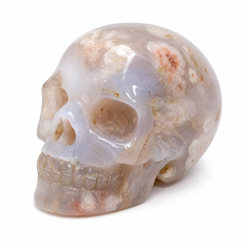 Cherry Blossom Agate Crystal Skull Chakra Energy Decor | Premium Metaphysical Collection