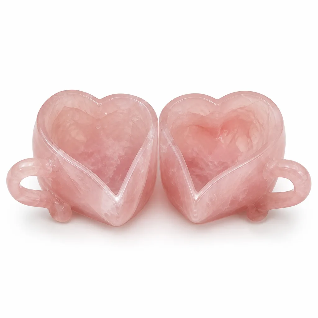 Premium Rose Quartz Heart Cups – Handcrafted Chakra Healing Energy for Meditation & Altar Decor