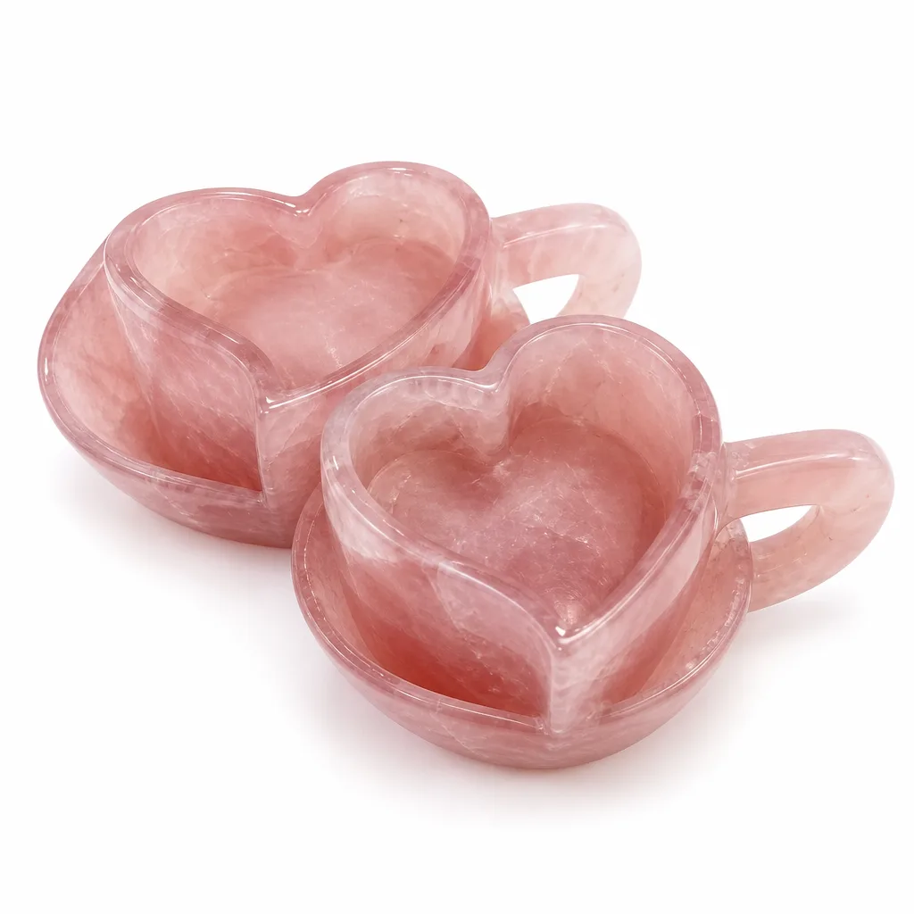Premium Rose Quartz Heart Cups – Handcrafted Chakra Healing Energy for Meditation & Altar Decor