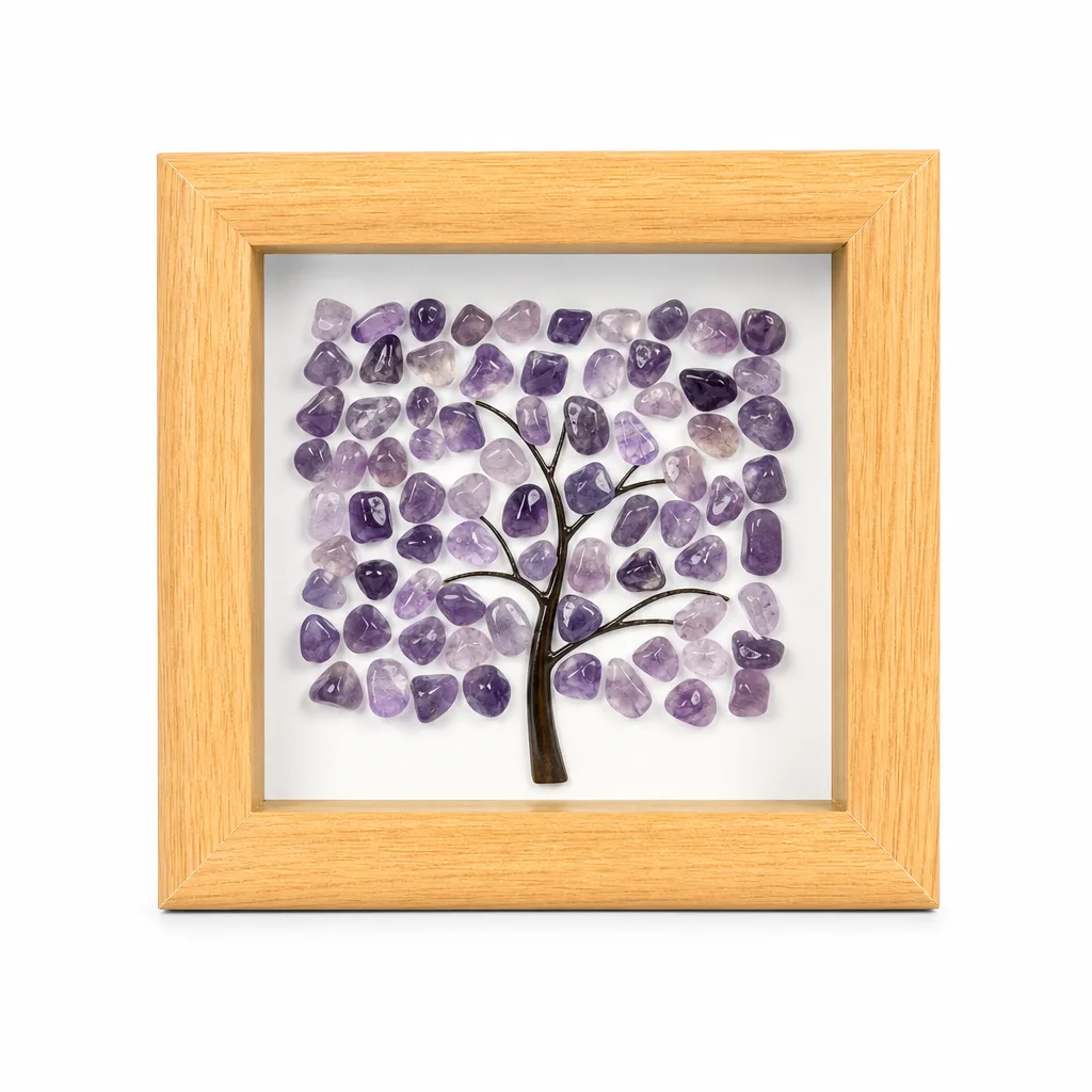 Square Tree-shaped Raw Stone Crystal Photo Frame – Handcrafted Premium Chakra Healing Energy & Protection for Meditation, Yoga, Bedroom, Office, and Living Room Decor