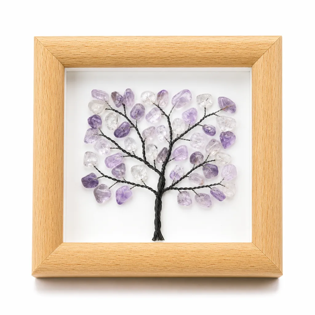 Square Tree-Shaped Raw Stone Crystal Frame – Handcrafted Chakra Healing Energy Decor for Meditation, Yoga, Office & Living Room