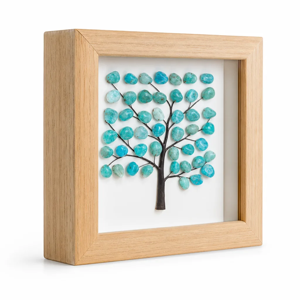 Square Tree-Shaped Raw Stone Crystal Frame – Handcrafted Chakra Healing Energy Decor for Meditation, Yoga, Office & Living Room
