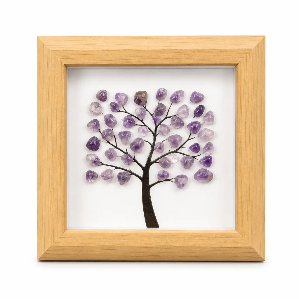 Square Tree Raw Stone Crystal Photo Frame Handcrafted Crystal Chakra Energy Protection Decor for Bedroom Office Meditation & Spiritual Gift Collection