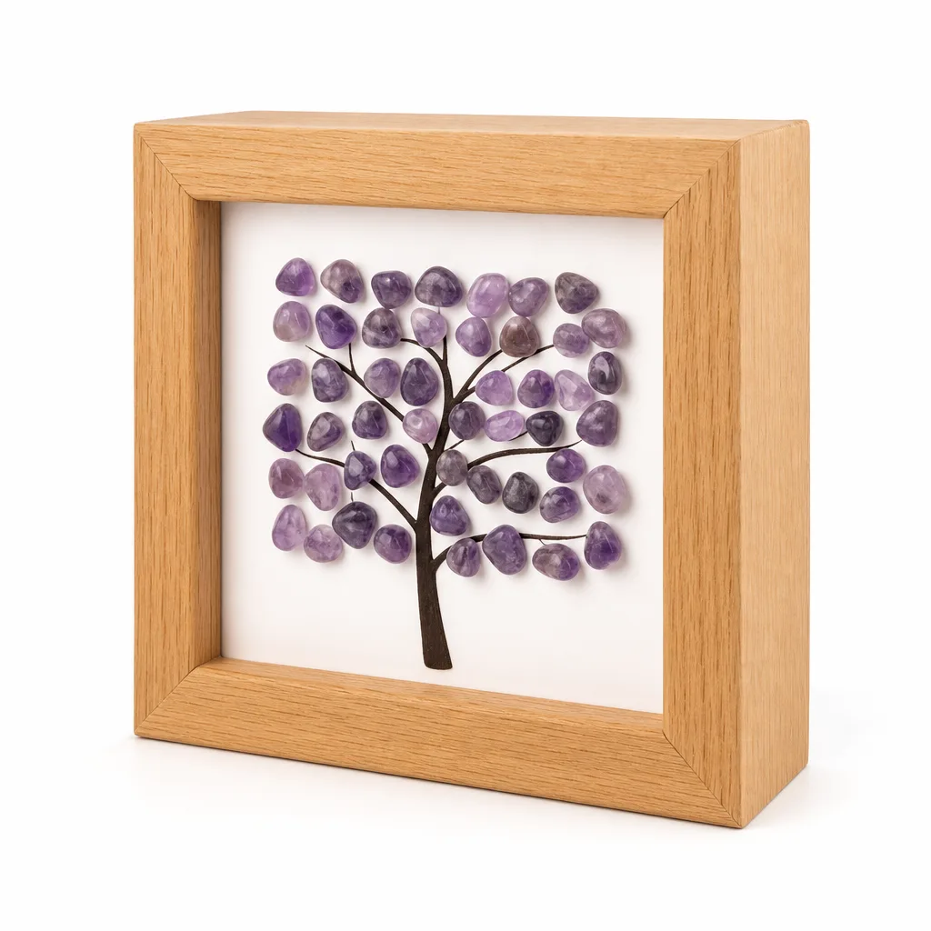 Square Tree Raw Stone Crystal Photo Frame Handcrafted Crystal Chakra Energy Protection Decor for Bedroom Office Meditation & Spiritual Gift Collection