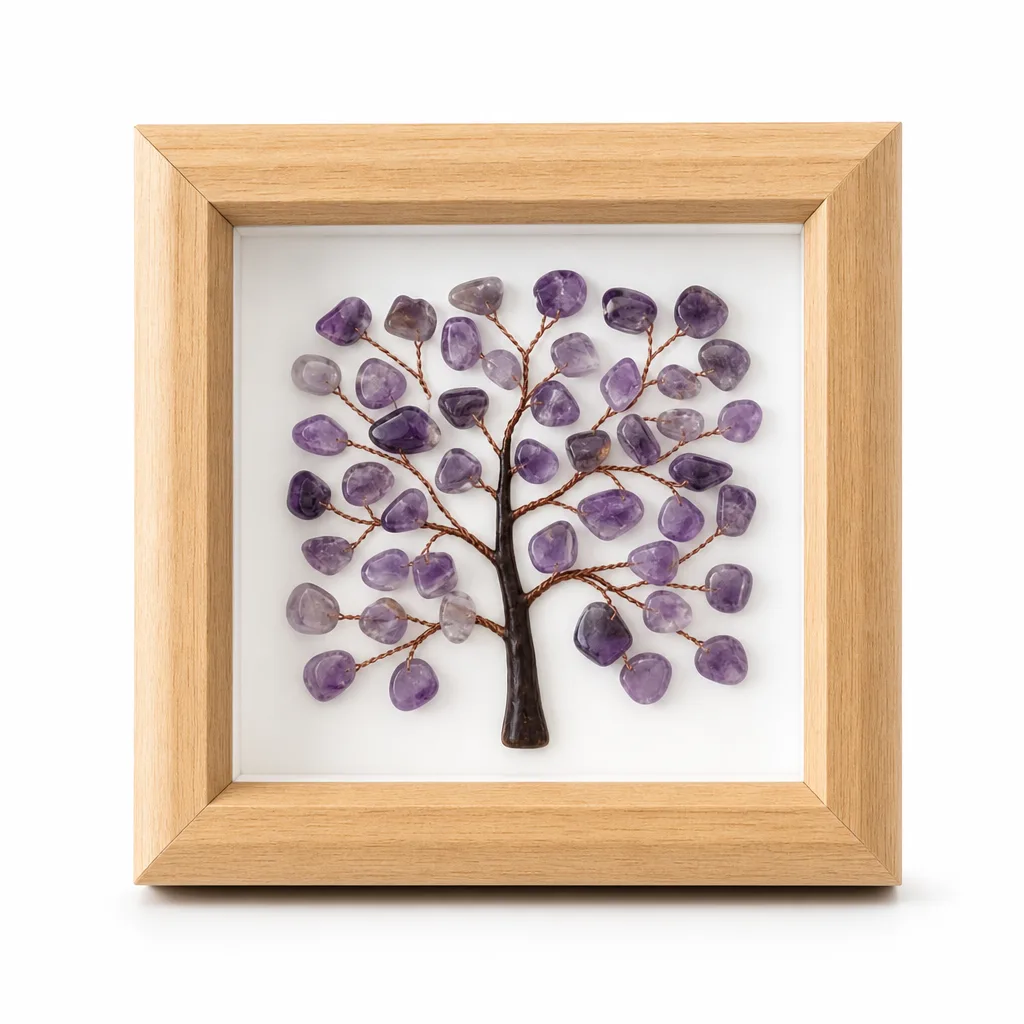 Square Tree-Shaped Raw Stone Crystal Frame – Handcrafted Chakra Healing Energy Decor for Meditation, Yoga, Living Room & Spiritual Gift