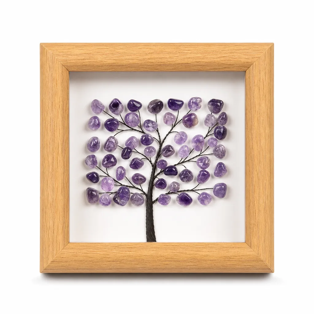 Square Tree-Shaped Raw Stone Crystal Frame, Handcrafted Chakra Healing Energy for Meditation, Yoga, Bedroom & Spiritual Gift