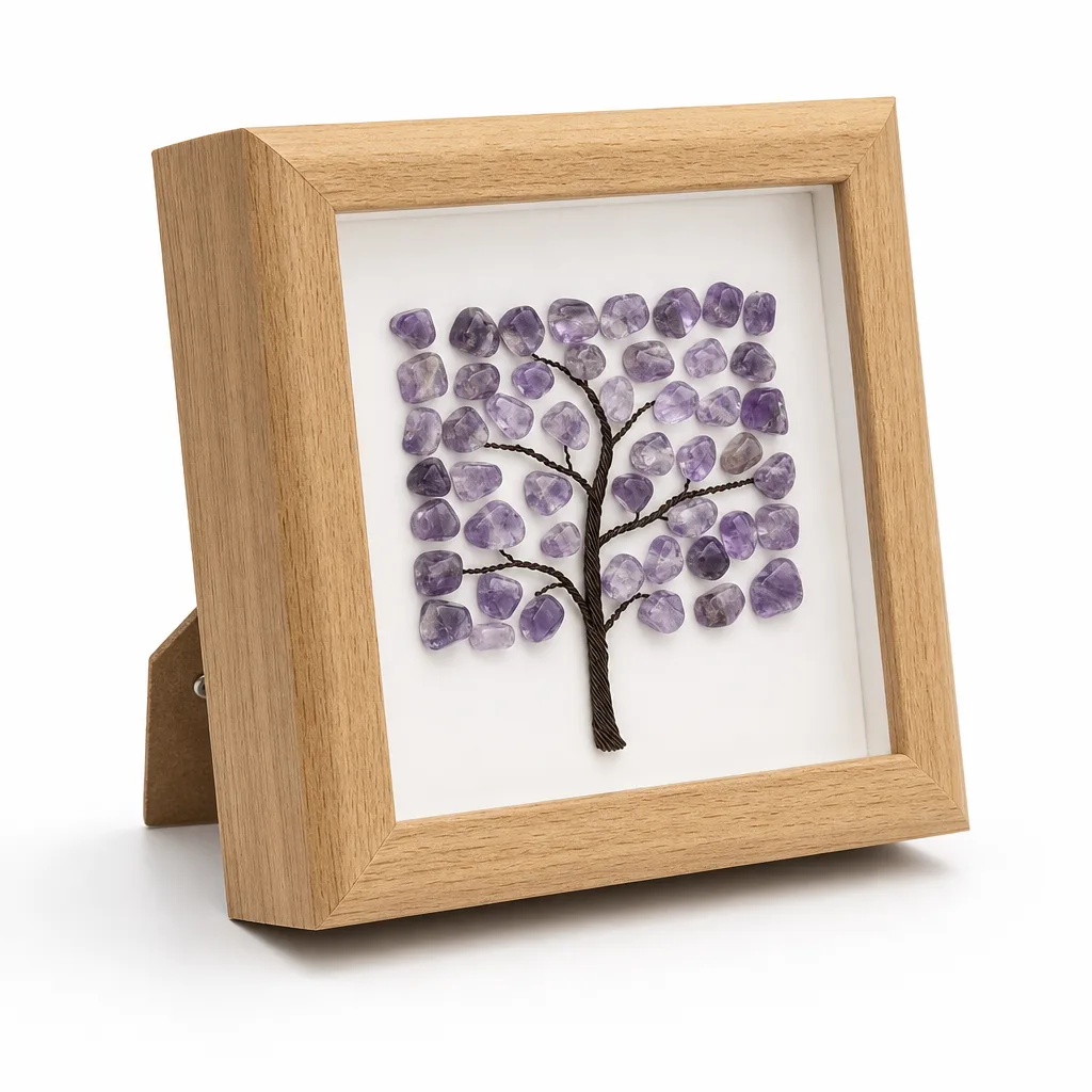 Square Tree-Shaped Raw Stone Crystal Frame, Handcrafted Chakra Healing Energy for Meditation, Yoga, Bedroom & Spiritual Gift