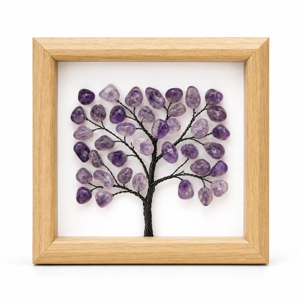 Premium Raw Stone Crystal Tree Photo Frame – Handcrafted Chakra Energy Protection Decor for Meditation, Bedroom, Office & Wellness Studio Collection